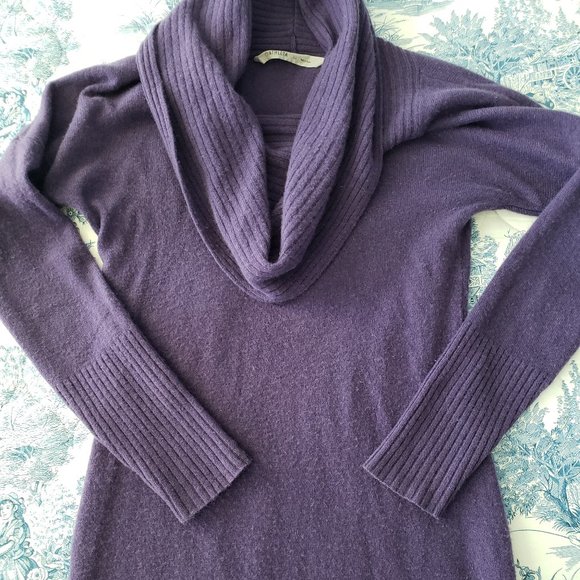 Athleta Cashmere Teton Funnel Cowl Neck Long Sleeve Purple Tunic Sweater - Picture 4 of 10